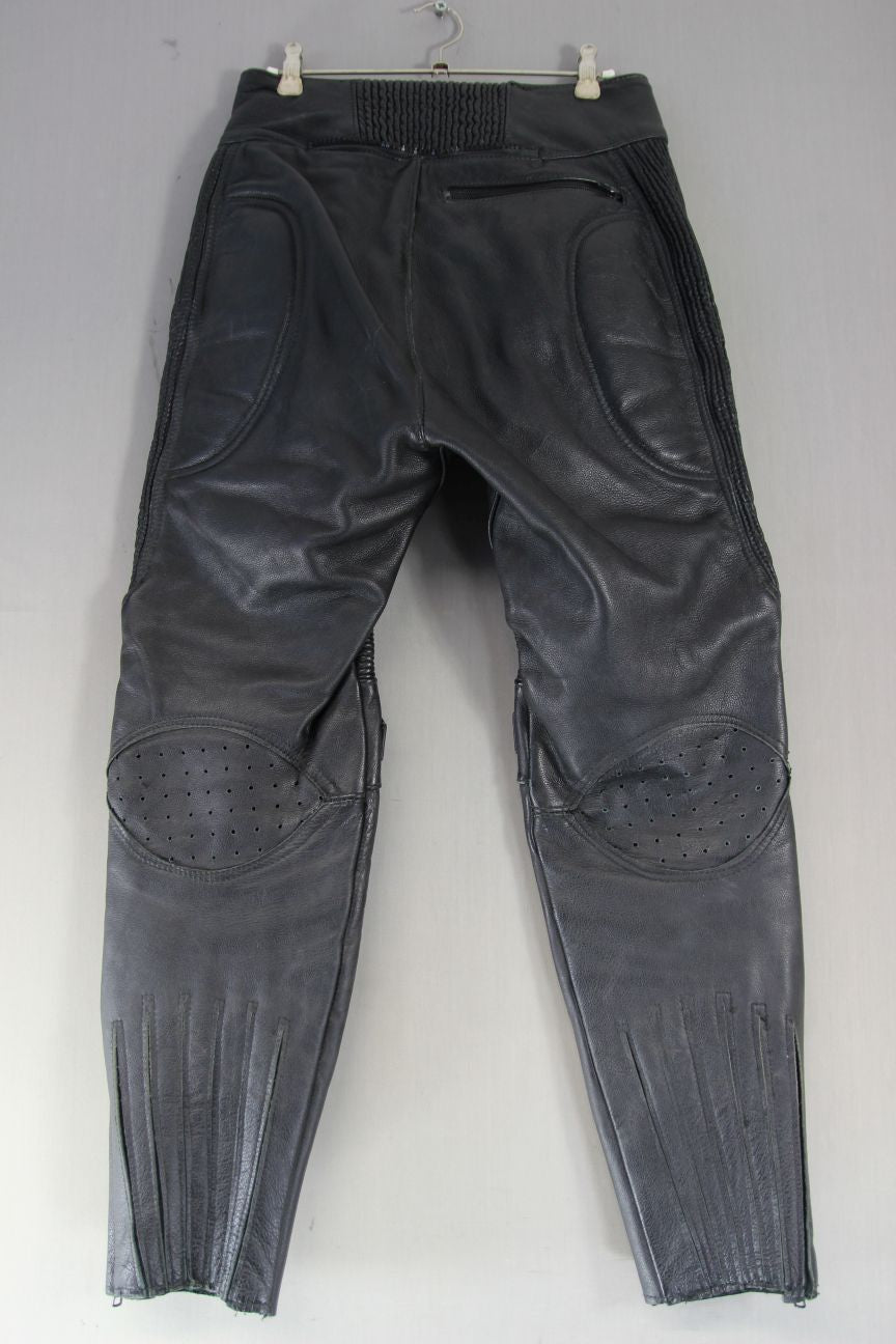 SPORTEX DOLOMITE BLACK LEATHER BIKER TROUSERS SIZE 14 WAIST 28-30/INSIDE LEG 28"