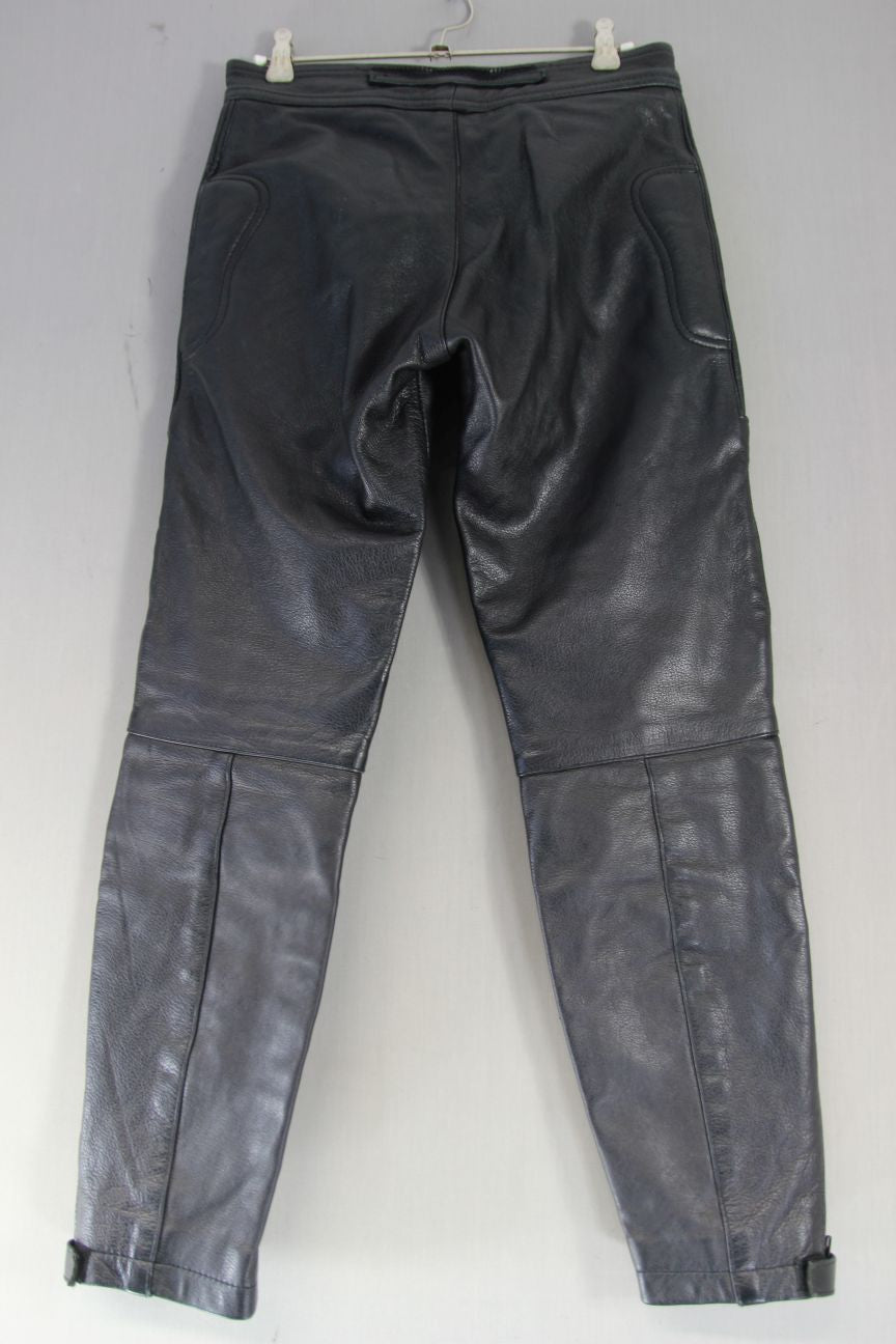 SKINTAN BOYS BLACK LEATHER BIKER TROUSERS/AGE 12/WAIST 28 IN/INSIDE LEG 26 IN