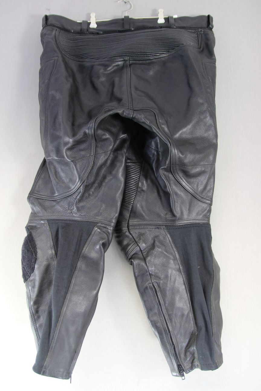 JTS BLACK LEATHER BIKER TROUSERS WAIST 38-40 INCH/INSIDE LEG 28 INCH (SHORT FIT)