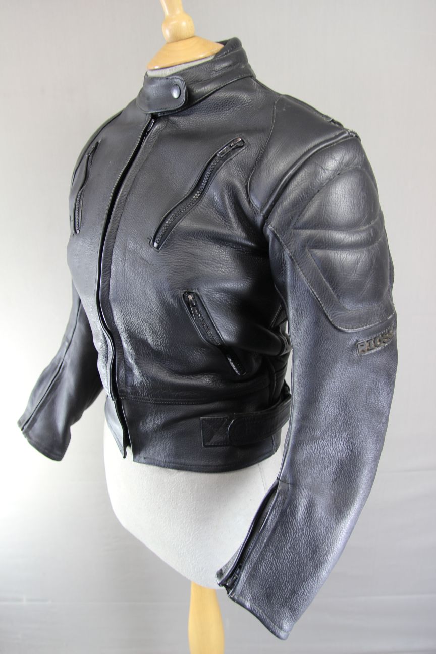 RIOSSI BLACK COWHIDE LEATHER BIKER JACKET WITH PROTECTORS/THERMAL LINING SIZE 10