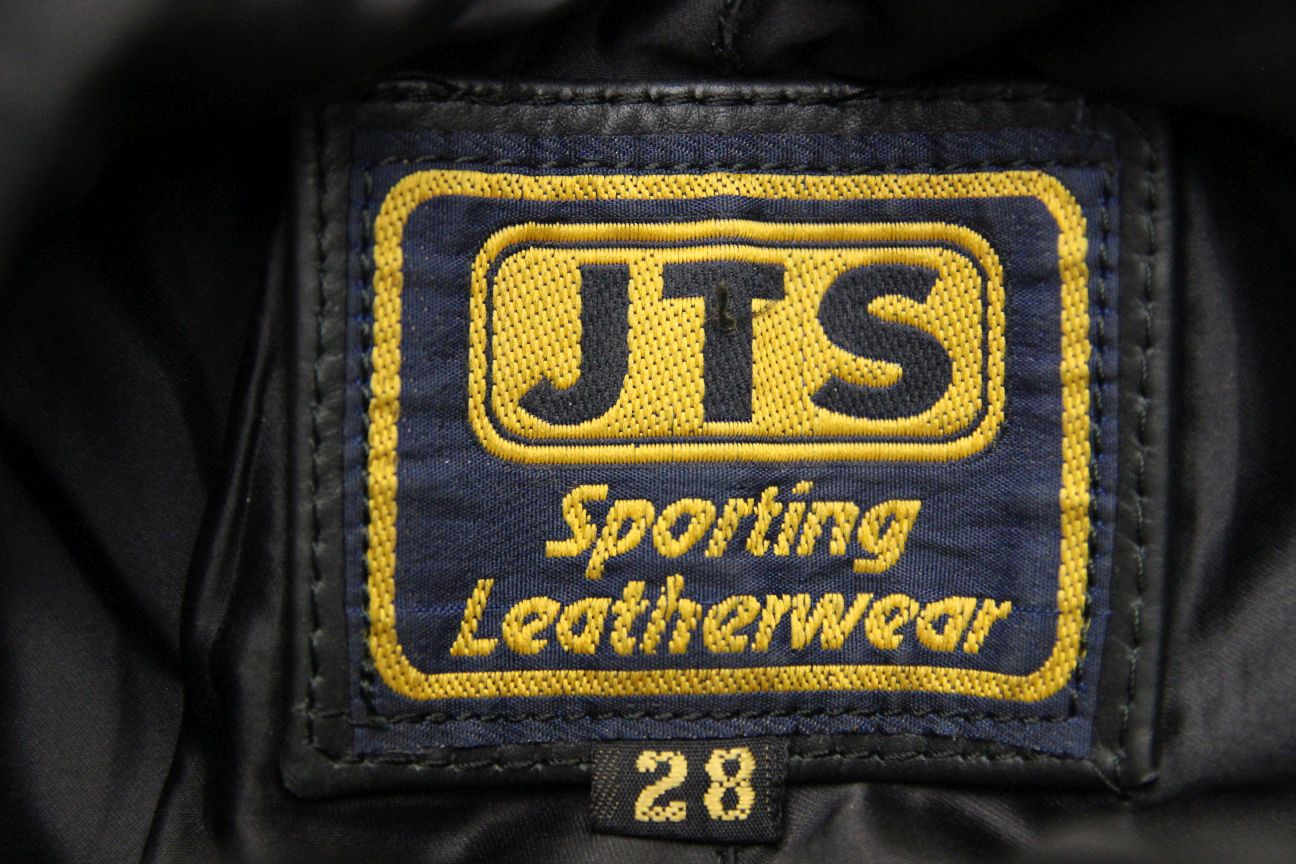 JTS BLACK LEATHER BIKER TROUSERS: WAIST 28 INCH/INSIDE LEG 28 INCH
