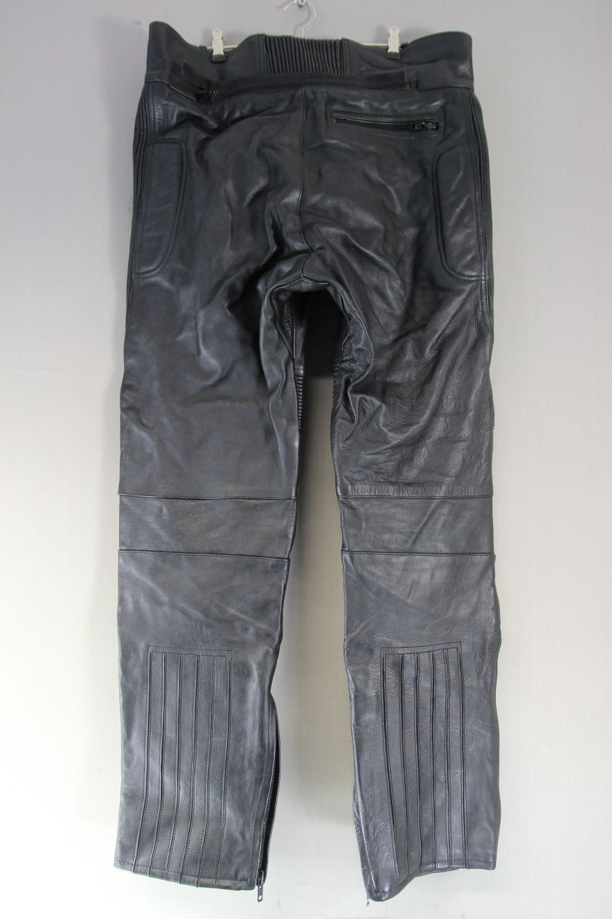 SPORTEX APOLLO BLACK LEATHER BIKER TROUSERS: WAIST 38 INCH/INSIDE LEG 32 INCH