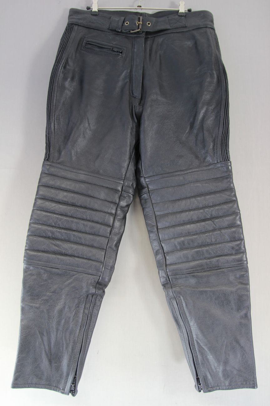 DYNAMIC LEATHER BLACK COWHIDE BIKER TROUSERS SIZE 16: WAIST 32-34 IN/LEG 28 IN