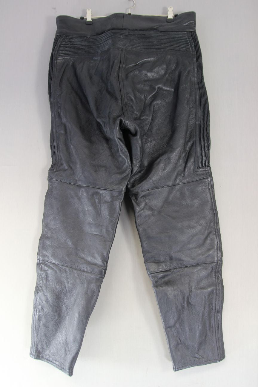DYNAMIC LEATHER BLACK COWHIDE BIKER TROUSERS SIZE 16: WAIST 32-34 IN/LEG 28 IN