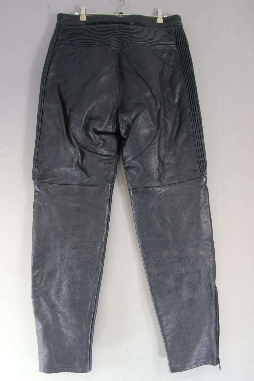 JUST BIKERS BLACK LEATHER COTTON LINED TROUSERS WAIST 32 INCH/INSIDE LEG 32 INCH