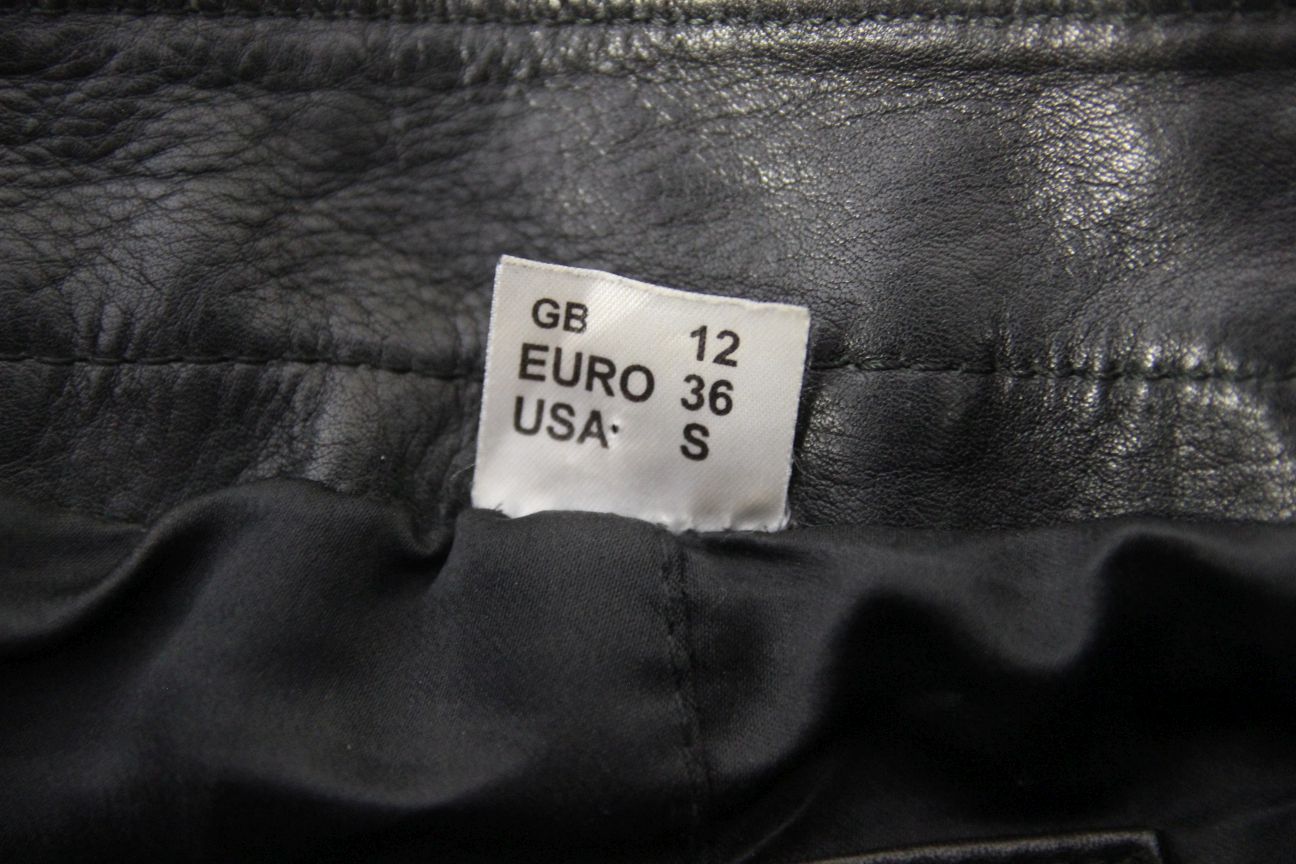 JTS BLACK LEATHER BIKER TROUSERS SIZE 12: WAIST 28 INCH/INSIDE LEG 30 INCH/SMALL