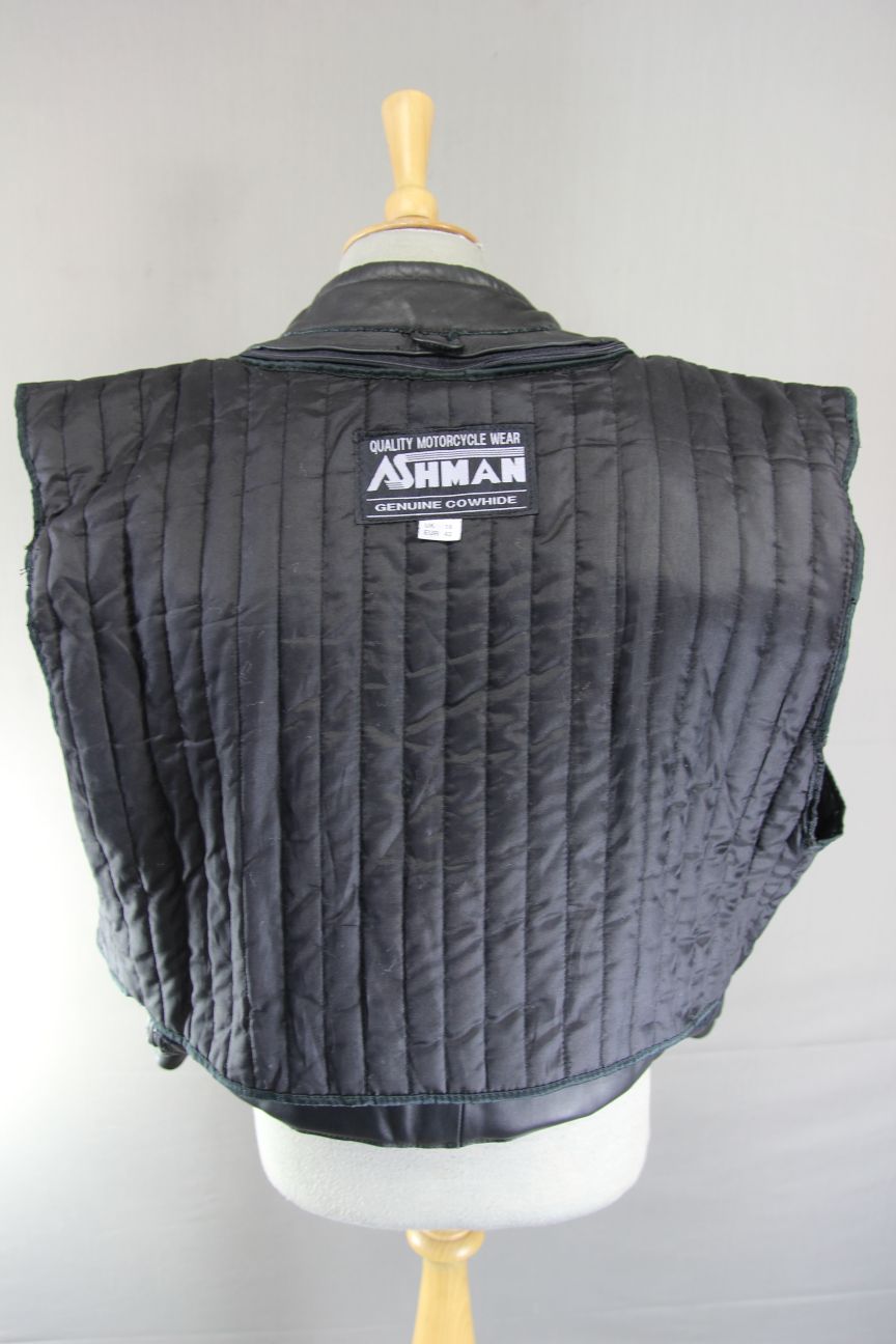ASHMAN BLACK COWHIDE LEATHER BIKER JACKET WITH THERMAL LINING: SIZE 16