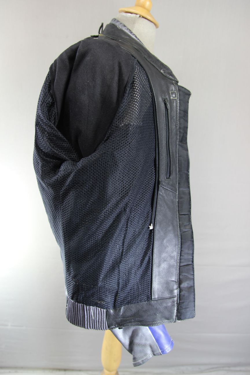 HUNTER CLASS BLACK, BLUE, WHITE & SILVER LEATHER BIKER JACKET 40-42 INCH CHEST