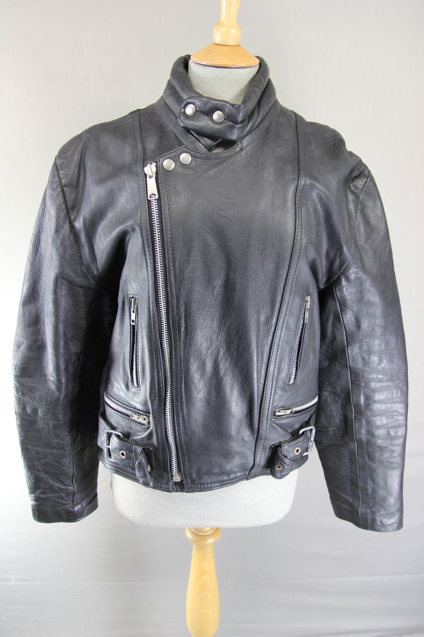 CLASSIC BLACK COWHIDE LEATHER BIKER JACKET 36-38 INCH CHEST