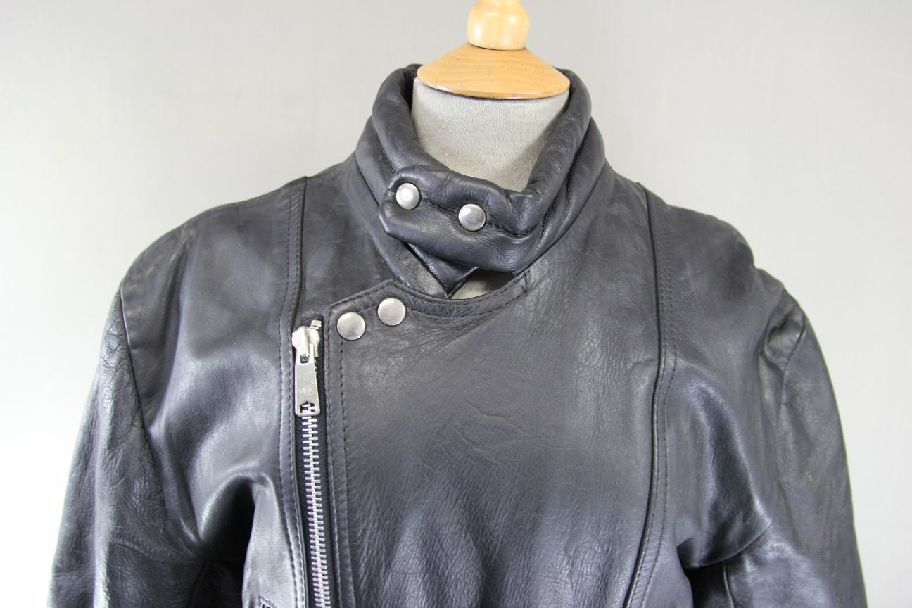 CLASSIC BLACK COWHIDE LEATHER BIKER JACKET 36-38 INCH CHEST
