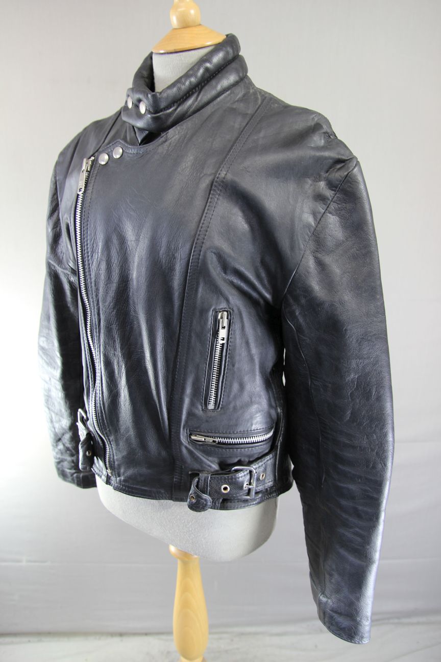 CLASSIC BLACK COWHIDE LEATHER BIKER JACKET 36-38 INCH CHEST