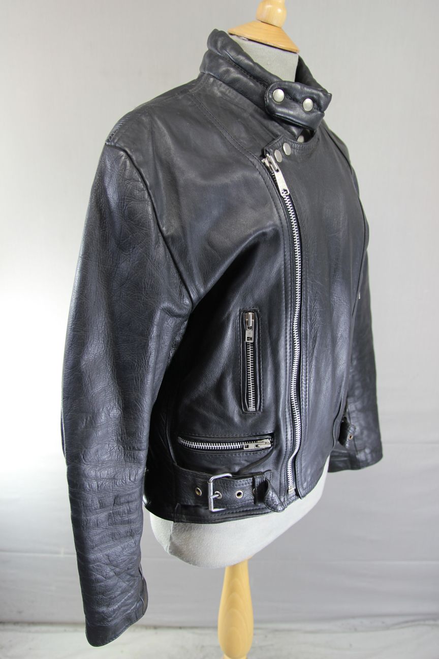 CLASSIC BLACK COWHIDE LEATHER BIKER JACKET 36-38 INCH CHEST