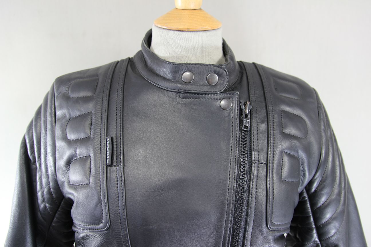 RIOSSI BRITISH DESIGNED & STYLED BLACK COWHIDE LEATHER BIKER JACKET: SIZE 12