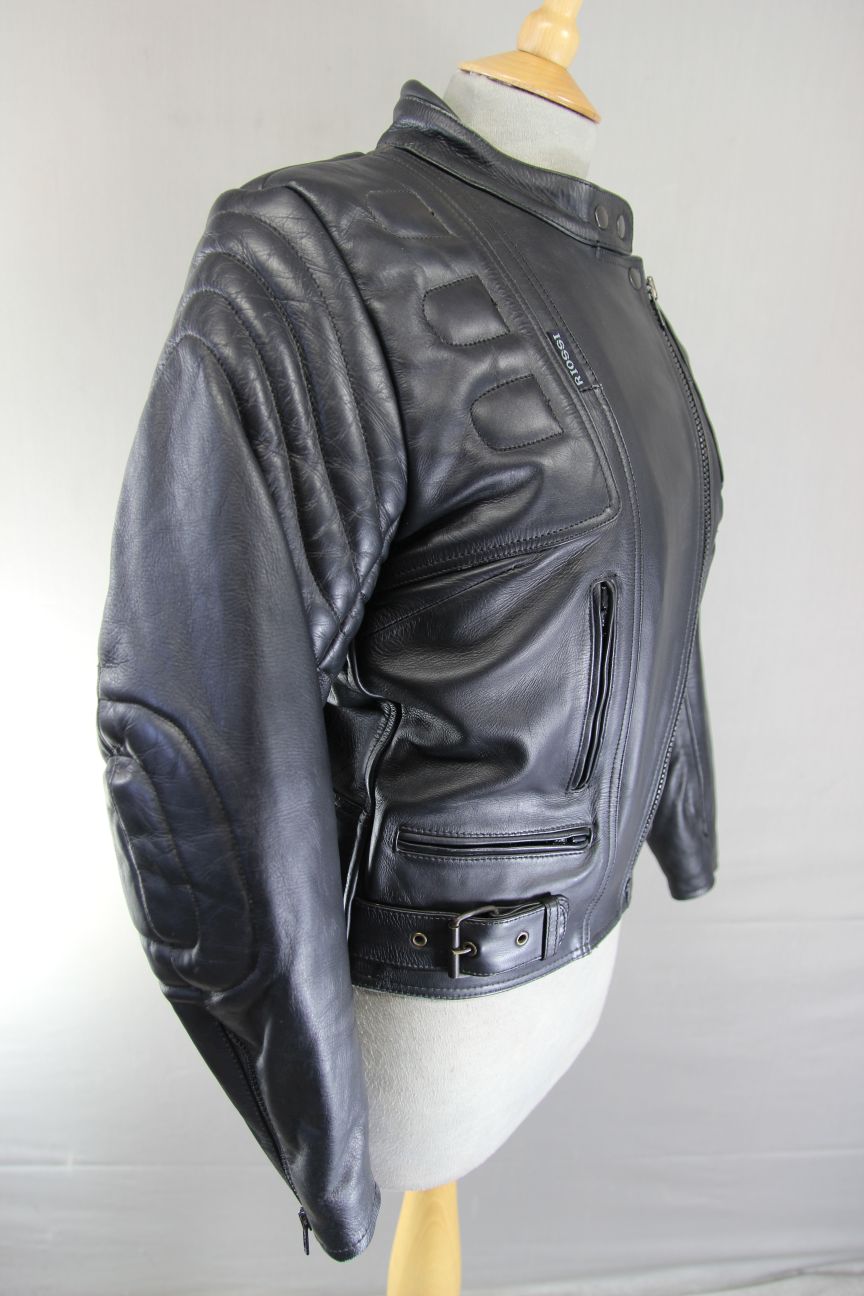 RIOSSI BRITISH DESIGNED & STYLED BLACK COWHIDE LEATHER BIKER JACKET: SIZE 12