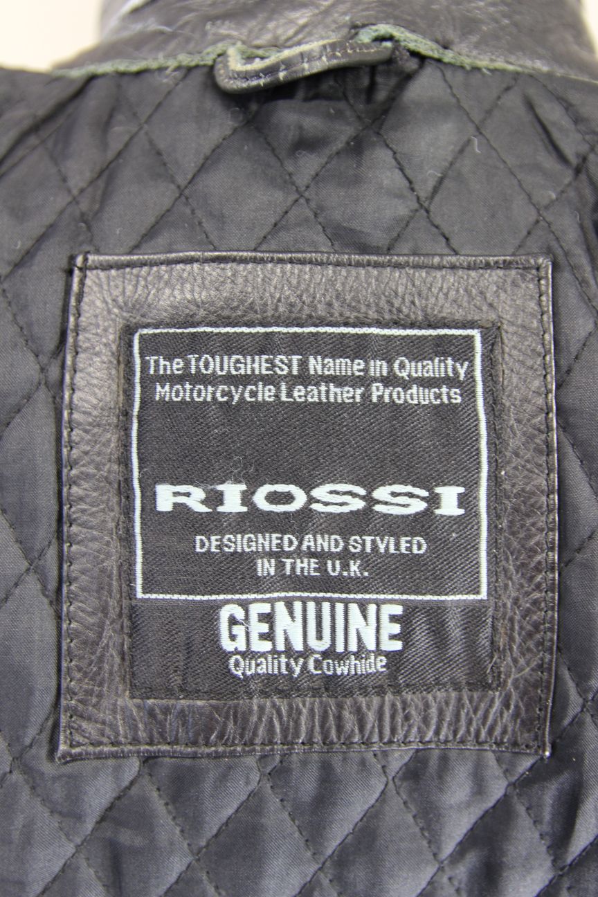 RIOSSI BRITISH DESIGNED & STYLED BLACK COWHIDE LEATHER BIKER JACKET: SIZE 12