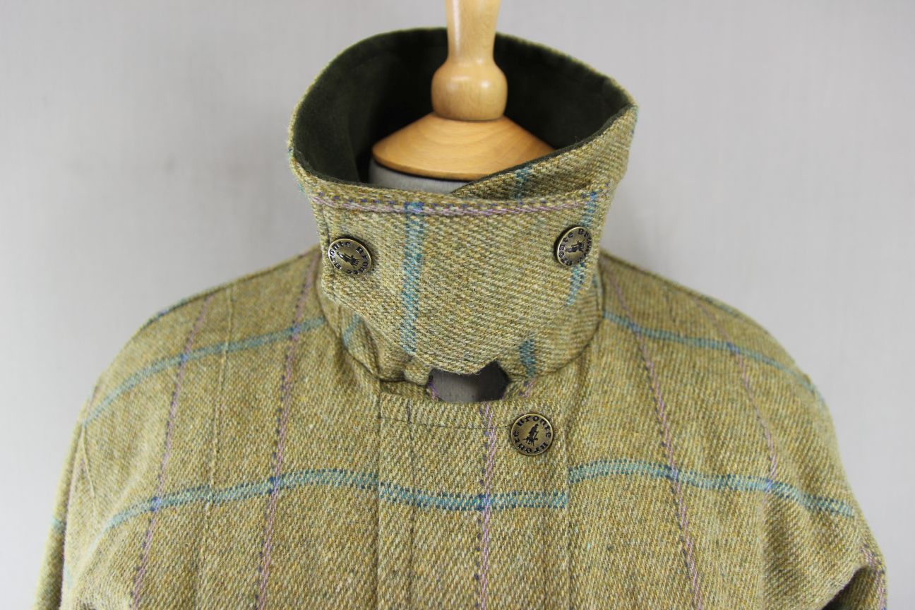 BRONTE ENGLISH MADE COUNTRY SPORTS CHECKED WOOL RICH BLEND TWEED COAT: SIZE 10