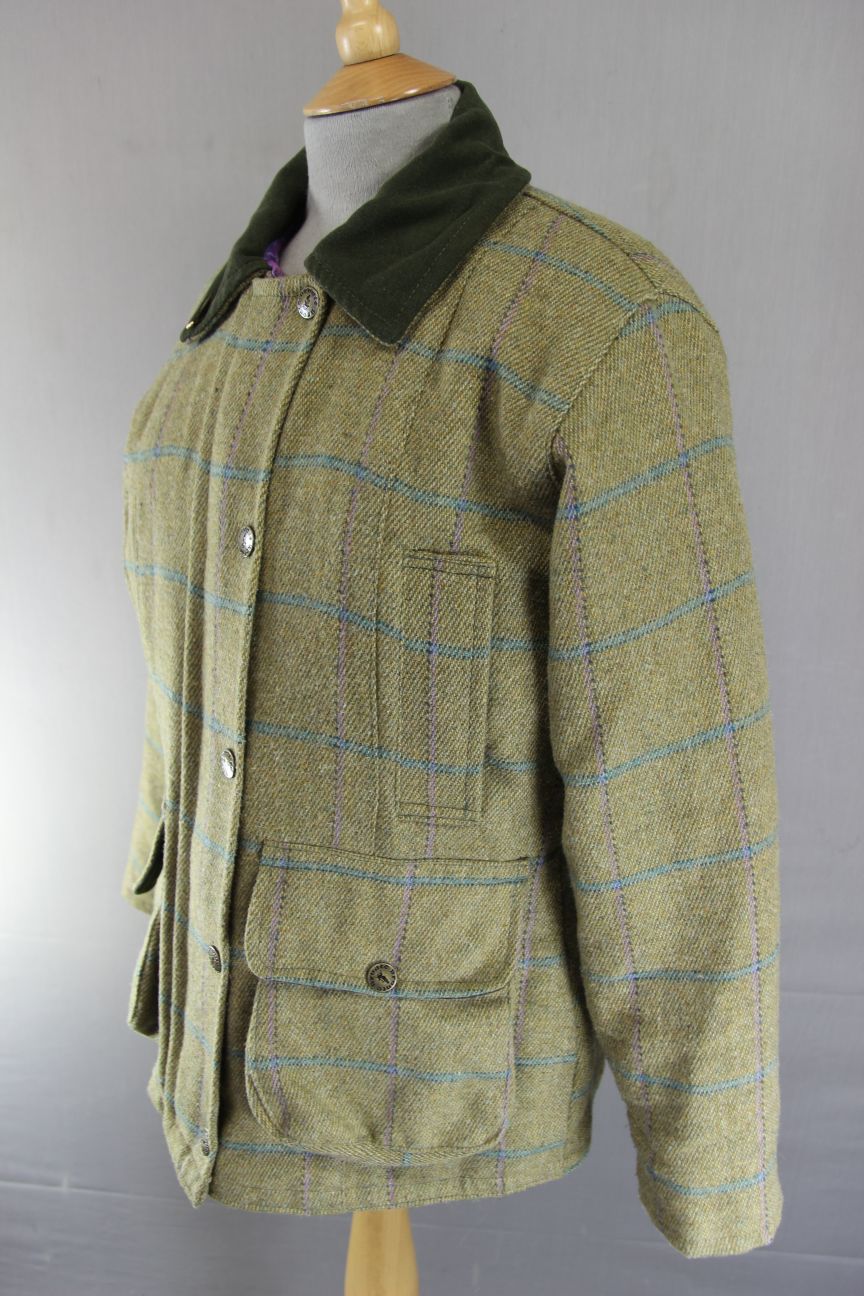 BRONTE ENGLISH MADE COUNTRY SPORTS CHECKED WOOL RICH BLEND TWEED COAT: SIZE 10