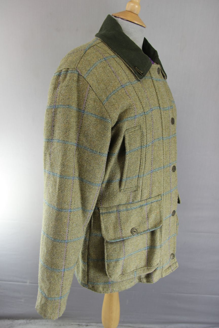 BRONTE ENGLISH MADE COUNTRY SPORTS CHECKED WOOL RICH BLEND TWEED COAT: SIZE 10