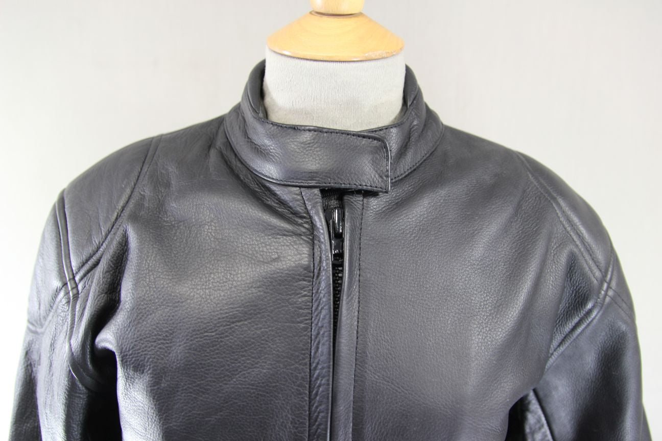 RAYVEN CLASSIC BLACK LEATHER BIKER JACKET: SIZE 12