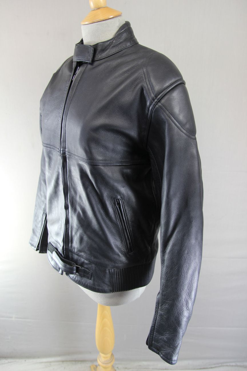 RAYVEN CLASSIC BLACK LEATHER BIKER JACKET: SIZE 12