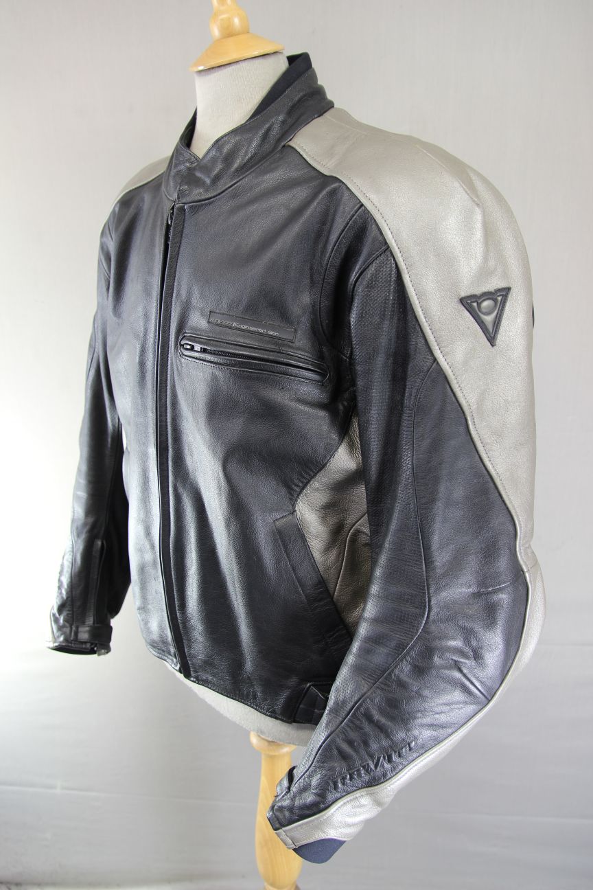 REV'IT! BLACK & GREY LEATHER BIKER JACKET + BACK, SHOULDER & ELBOW CE ARMOUR 46"