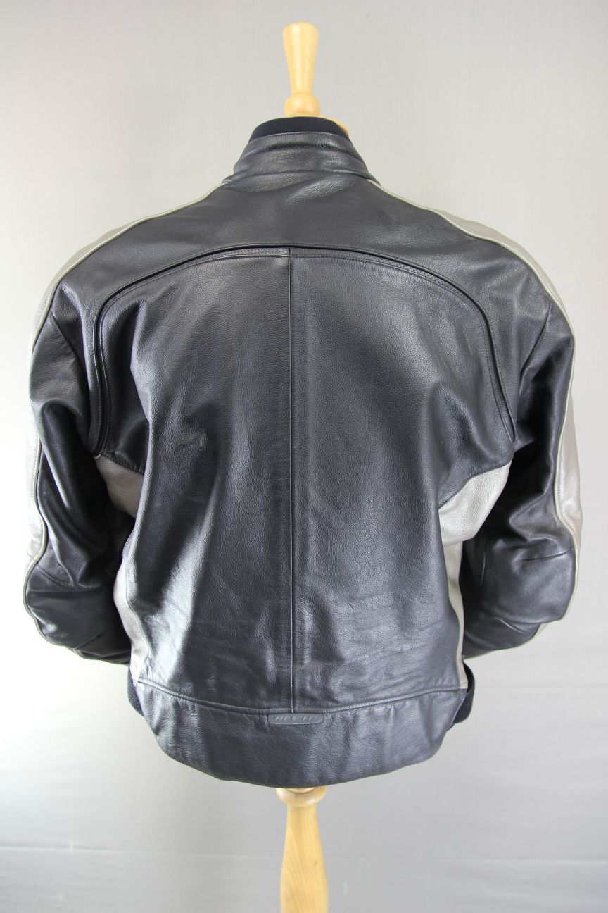 REV'IT! BLACK & GREY LEATHER BIKER JACKET + BACK, SHOULDER & ELBOW CE ARMOUR 46"