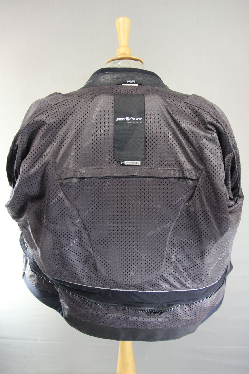 REV'IT! BLACK & GREY LEATHER BIKER JACKET + BACK, SHOULDER & ELBOW CE ARMOUR 46"