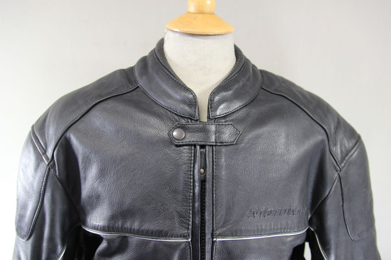 MOTOMOD BLACK LEATHER BIKER JACKET WITH CE ARMOUR & ADDITIONAL LINING 46"