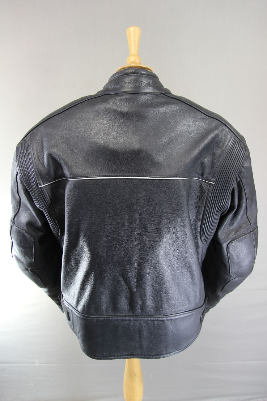 MOTOMOD BLACK LEATHER BIKER JACKET WITH CE ARMOUR & ADDITIONAL LINING 46"