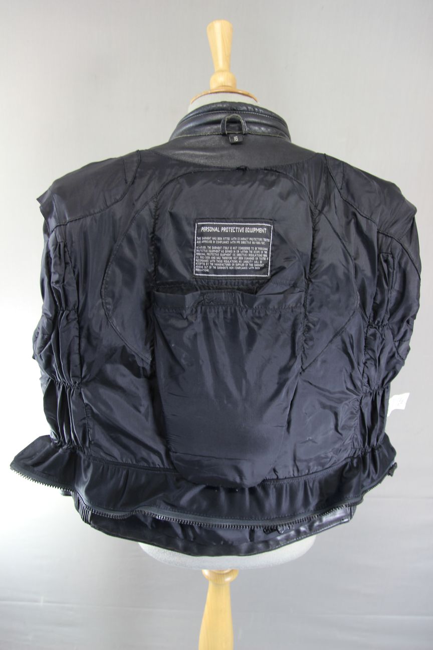 RICHA CLASSIC BLACK LEATHER BIKER JACKET WITH CE BACK PROTECTOR: SIZE 16
