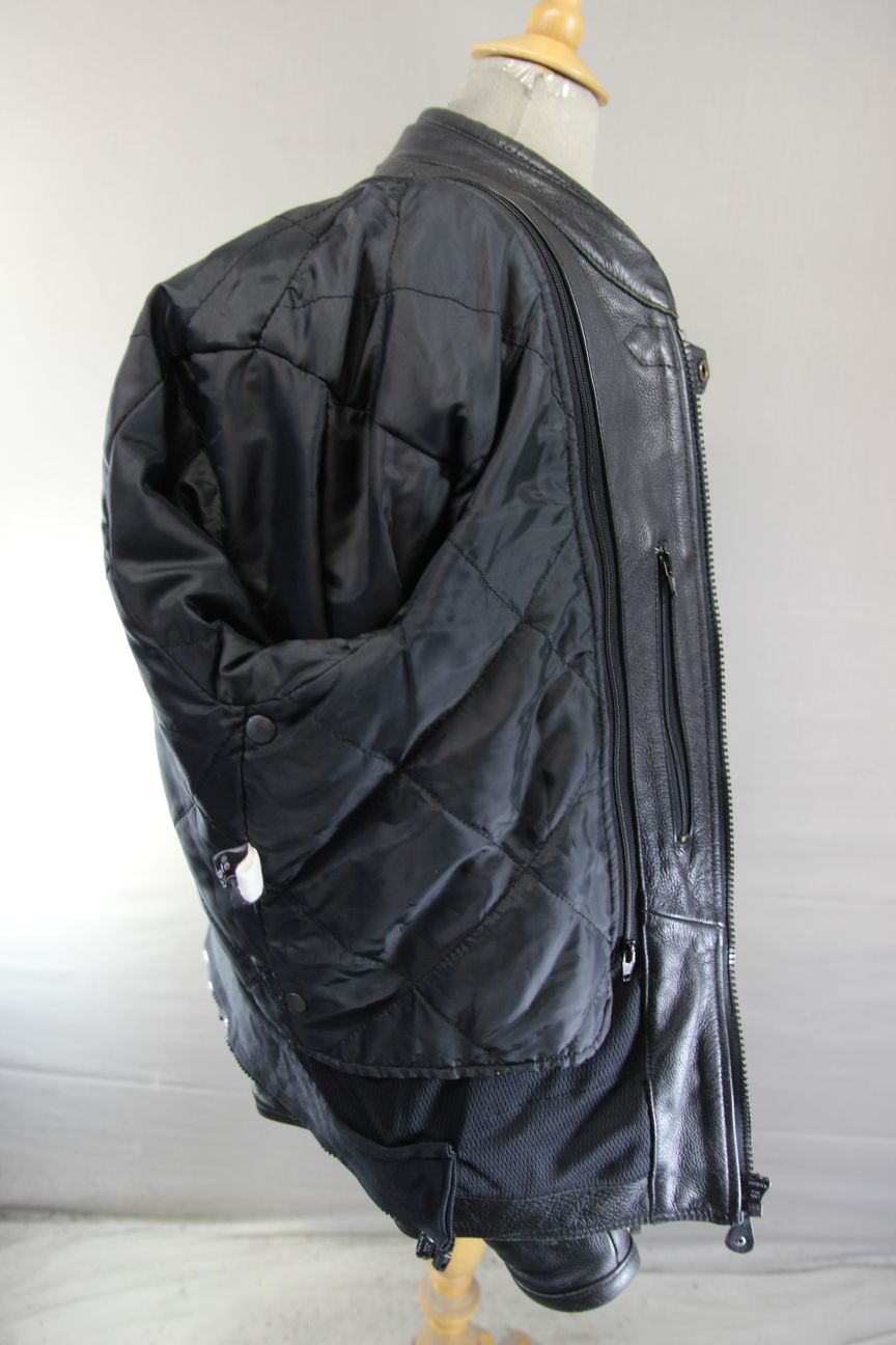 MOTOMOD BLACK LEATHER BIKER JACKET WITH CE ARMOUR & ADDITIONAL LINING 46"