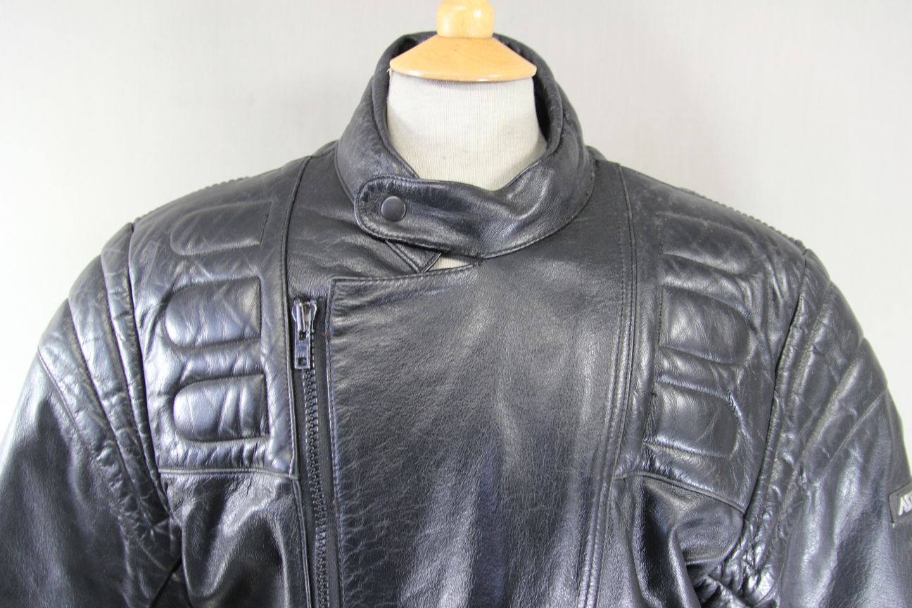 ASHMAN CLASSIC BLACK COWHIDE LEATHER BIKER JACKET WITH THERMAL LINING 44 INCH