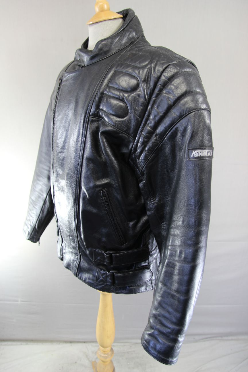 ASHMAN CLASSIC BLACK COWHIDE LEATHER BIKER JACKET WITH THERMAL LINING 44 INCH