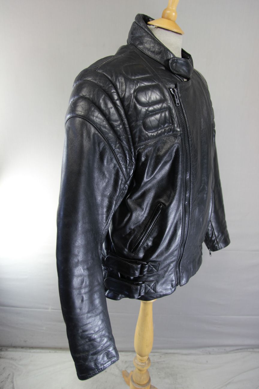 ASHMAN CLASSIC BLACK COWHIDE LEATHER BIKER JACKET WITH THERMAL LINING 44 INCH