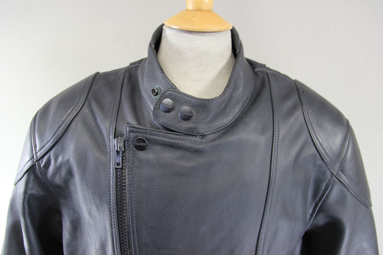 TARGA BLACK LEATHER BIKER JACKET WITH REMOVABLE CE BACK PROTECTOR 52-54 INCH