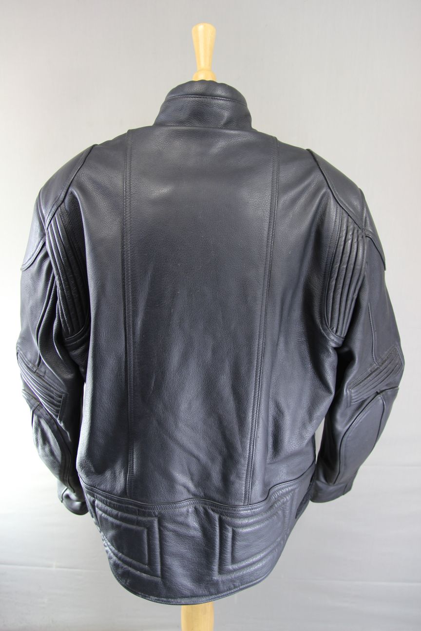 TARGA BLACK LEATHER BIKER JACKET WITH REMOVABLE CE BACK PROTECTOR 52-54 INCH