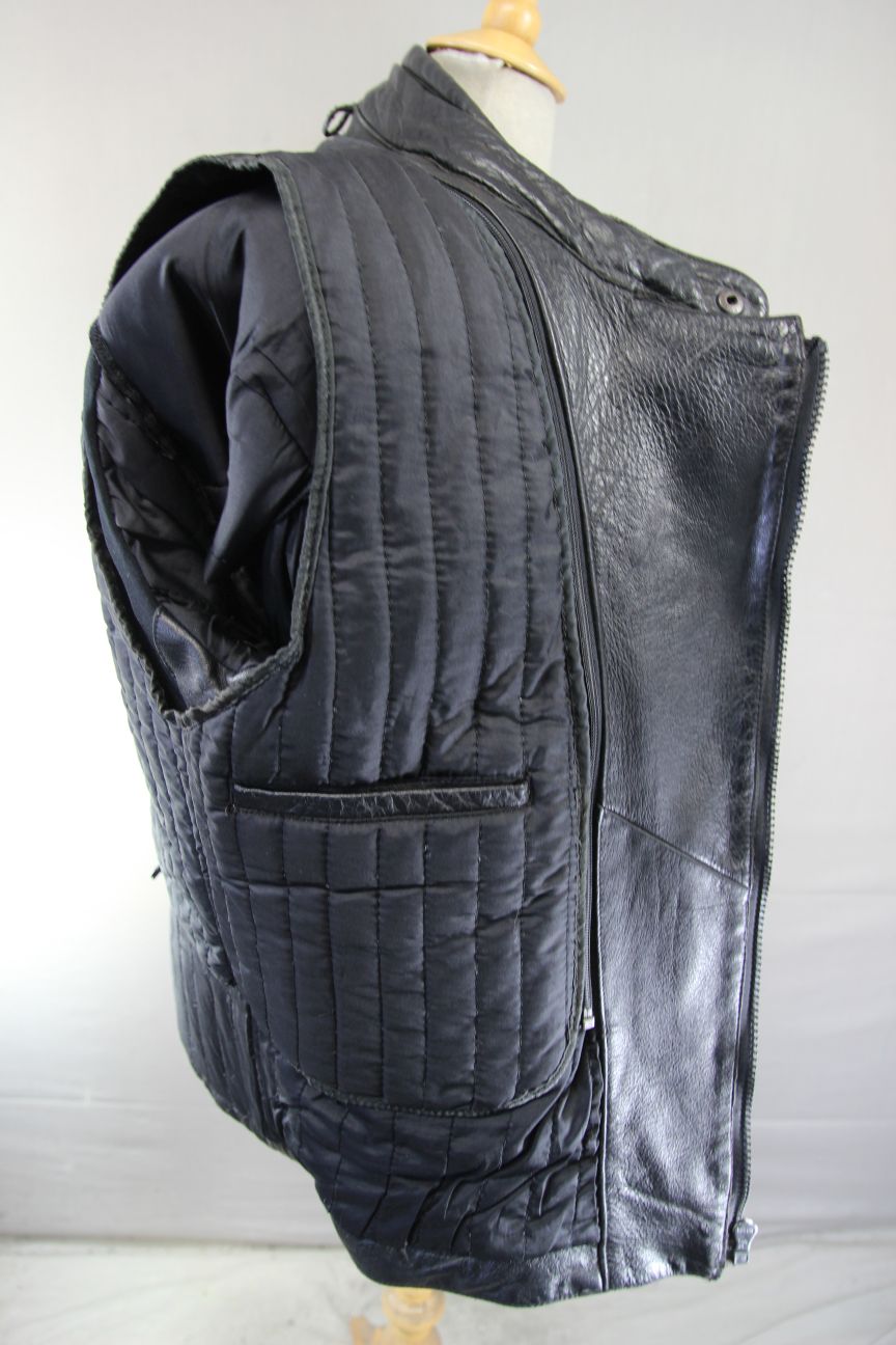 ASHMAN CLASSIC BLACK COWHIDE LEATHER BIKER JACKET WITH THERMAL LINING 44 INCH