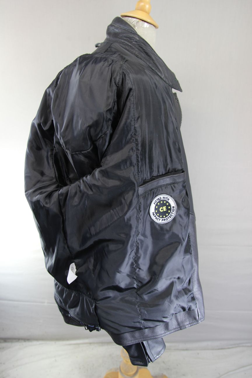 TARGA BLACK LEATHER BIKER JACKET WITH REMOVABLE CE BACK PROTECTOR 52-54 INCH