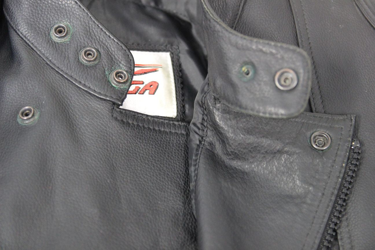 TARGA BLACK LEATHER BIKER JACKET WITH REMOVABLE CE BACK PROTECTOR 52-54 INCH