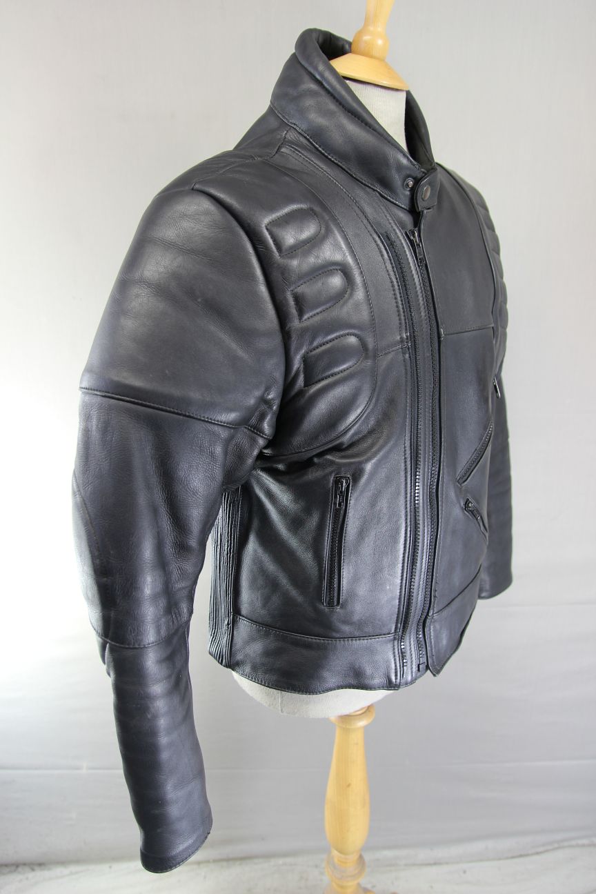 FRANK THOMAS CLASSIC BLACK COWHIDE LEATHER BIKER JACKET 42-44 INCH CHEST