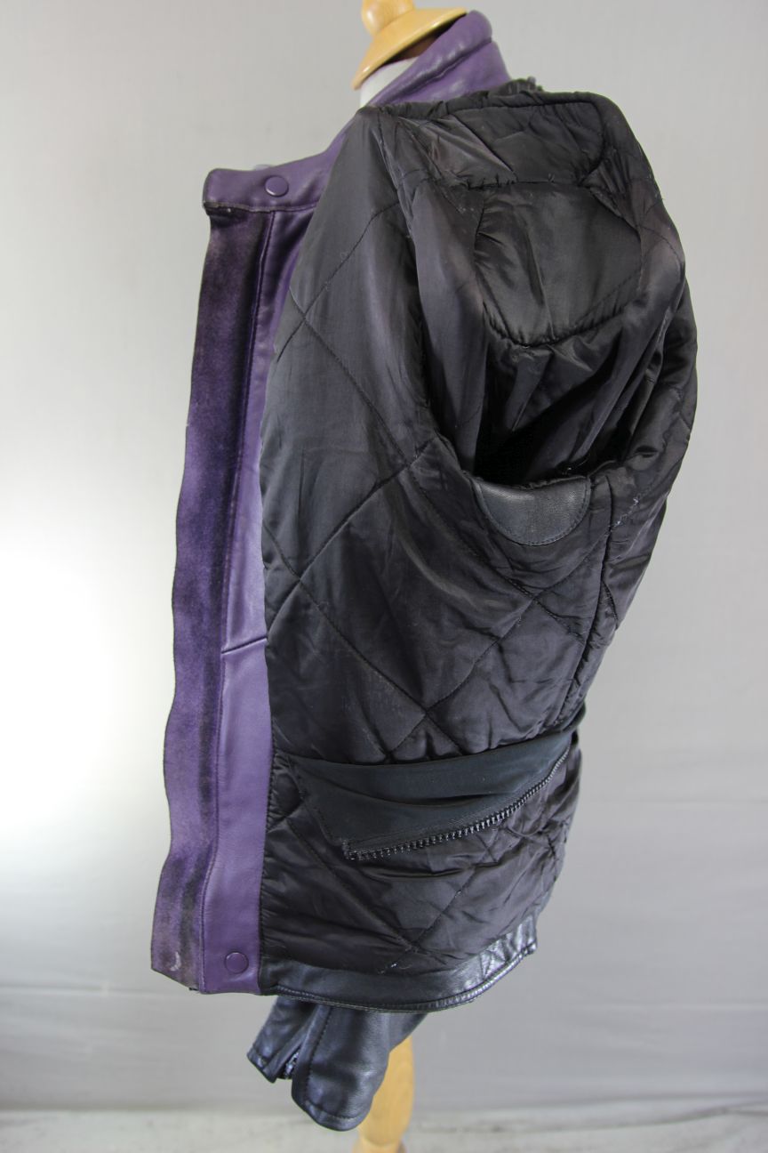 VINTAGE POLO SPORTS PURPLE, BLACK, TURQUOISE & WHITE LEATHER BIKER JACKET 40 IN
