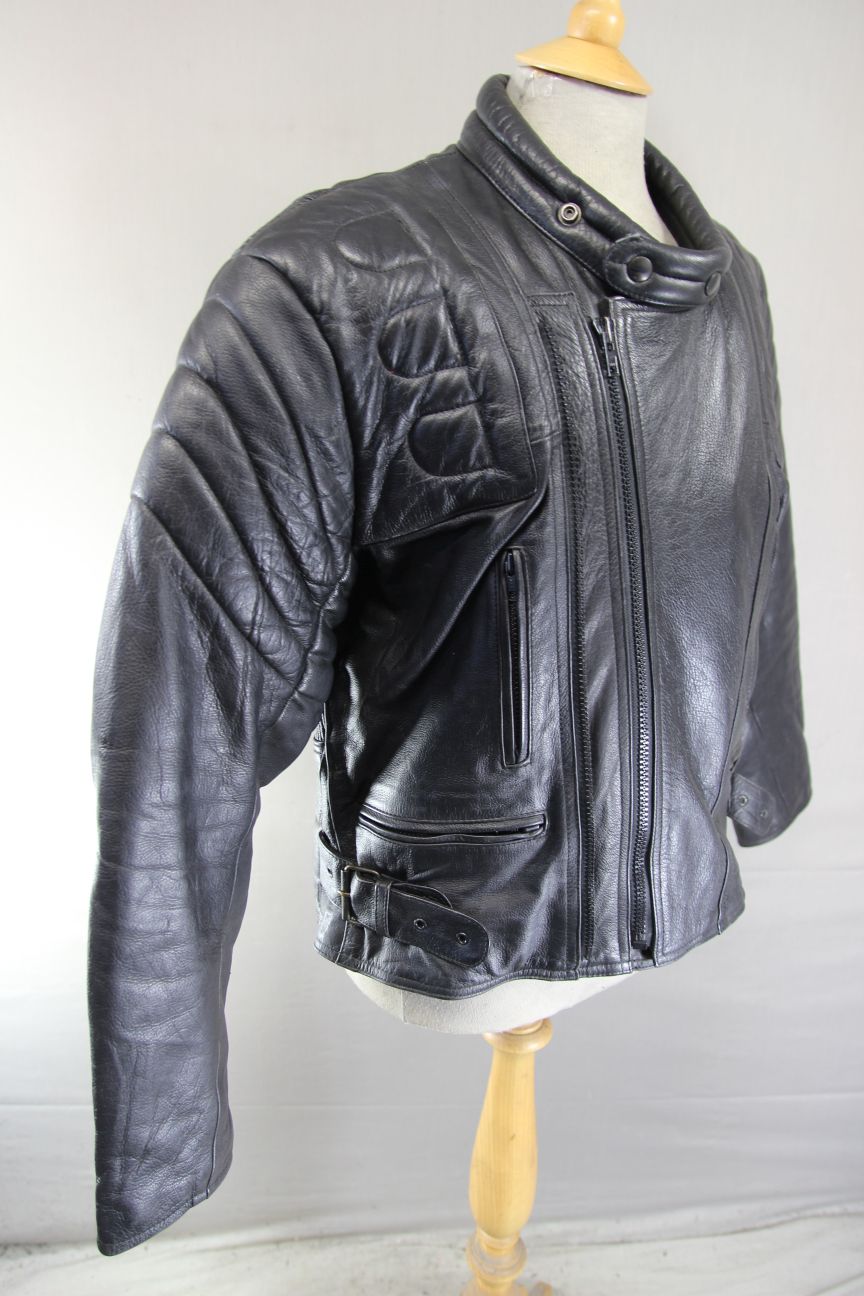 CLASSIC ECHO BLACK LEATHER BIKER JACKET 40-42 INCH CHEST