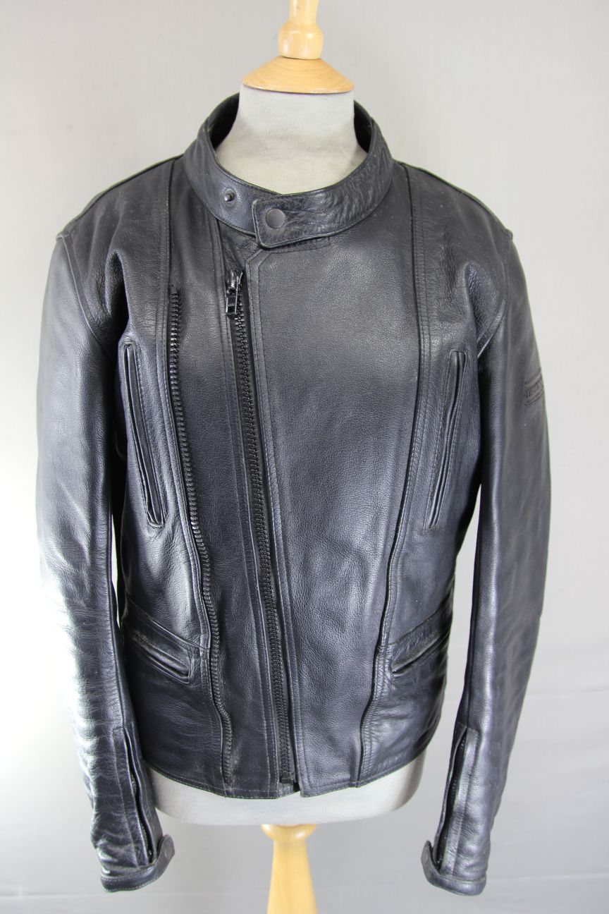 FRANK THOMAS BLACK LEATHER BIKER JACKET WITH CE ARMOUR & THERMAL LINING 40 INCH