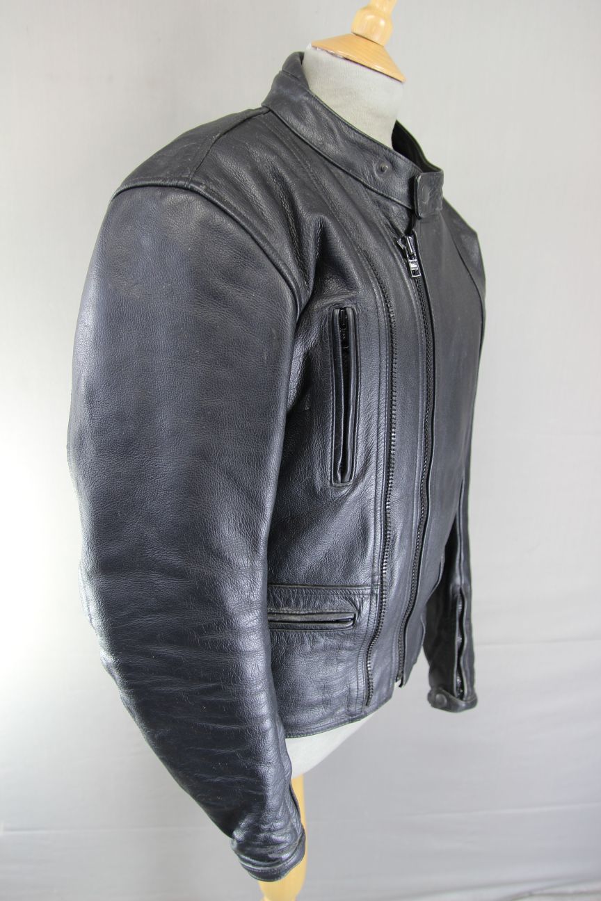 FRANK THOMAS BLACK LEATHER BIKER JACKET WITH CE ARMOUR & THERMAL LINING 40 INCH