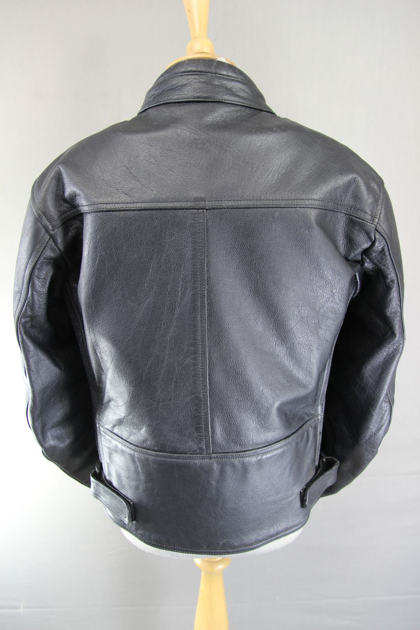 FRANK THOMAS BLACK LEATHER BIKER JACKET WITH CE ARMOUR & THERMAL LINING 40 INCH