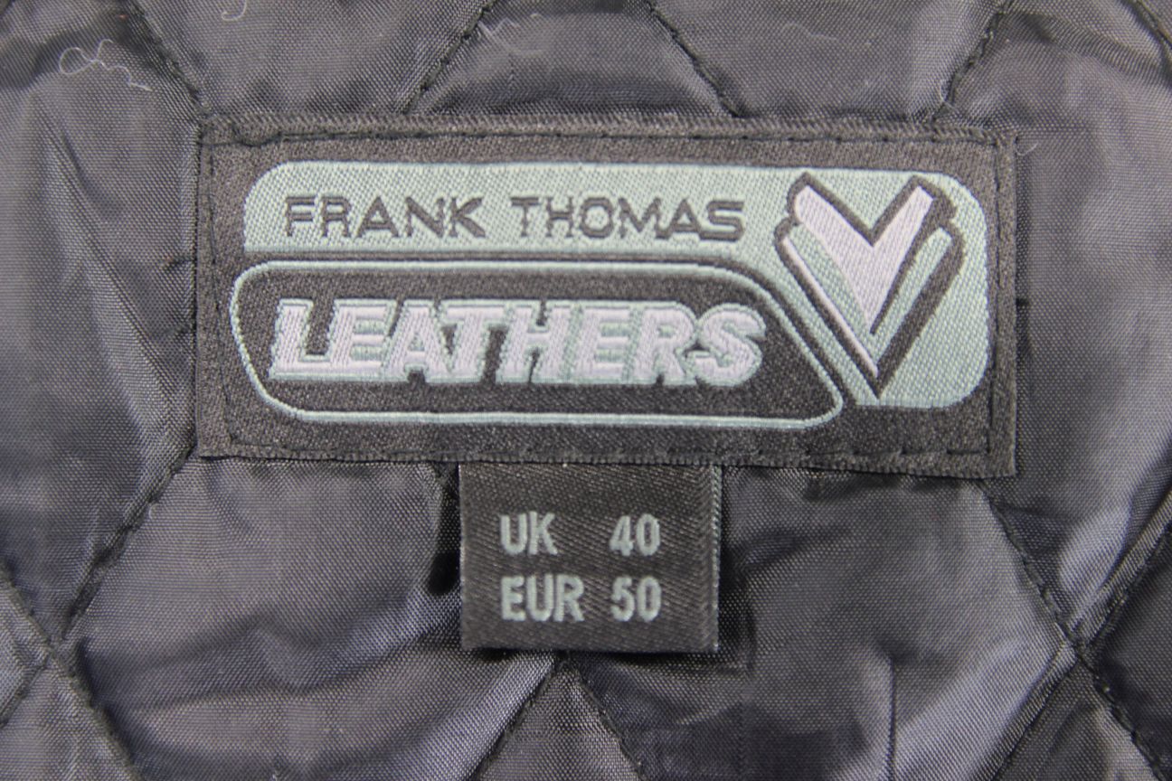 FRANK THOMAS BLACK LEATHER BIKER JACKET WITH CE ARMOUR & THERMAL LINING 40 INCH
