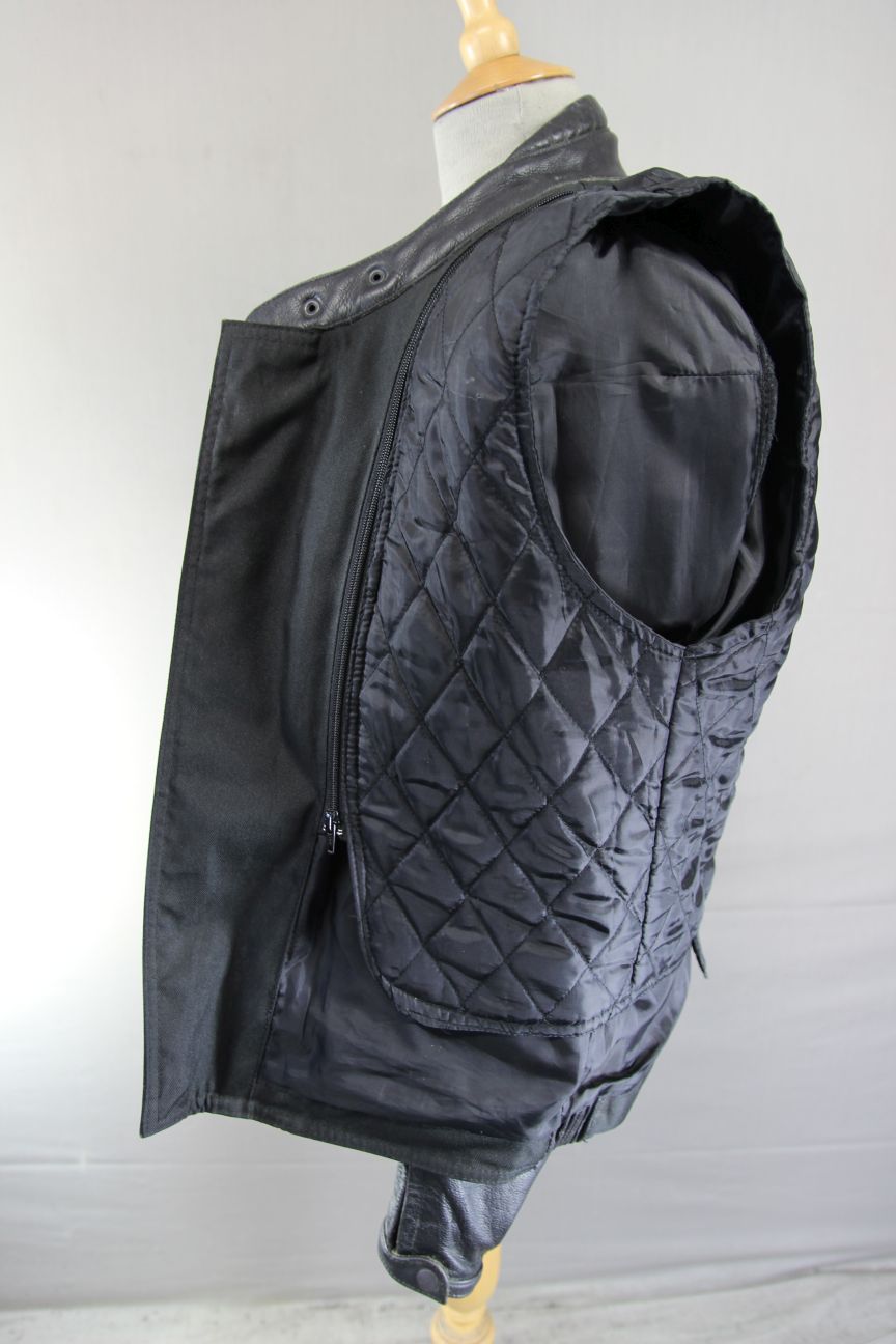 FRANK THOMAS BLACK LEATHER BIKER JACKET WITH CE ARMOUR & THERMAL LINING 40 INCH
