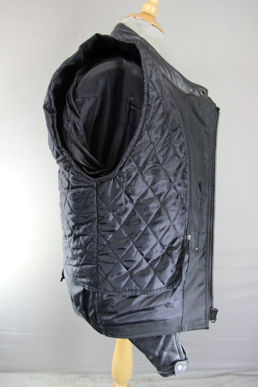 FRANK THOMAS BLACK LEATHER BIKER JACKET WITH CE ARMOUR & THERMAL LINING 40 INCH