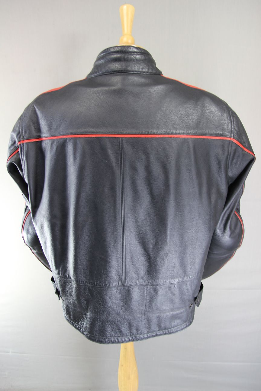 CORNER CLASSIC BLACK & RED LEATHER BIKER JACKET + ARMOUR/THERMAL LINING 48-50 IN