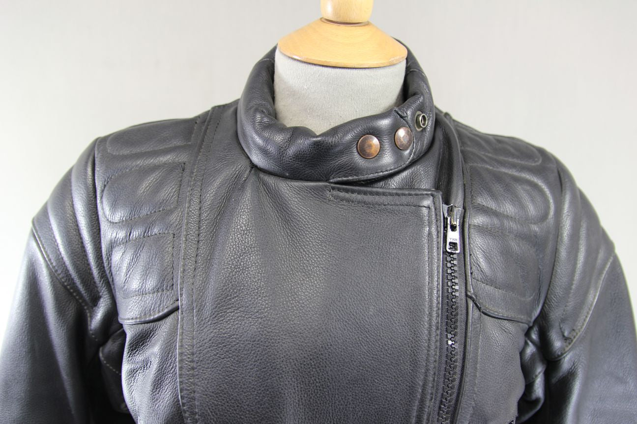 CLASSIC BRITISH MADE BLACK SCOTT LEATHERS BIKER JACKET: SIZE 14